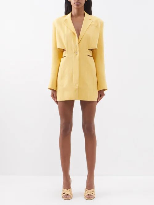 Bari Cutout Linen-blend Blazer Dress - Womens - Yellow