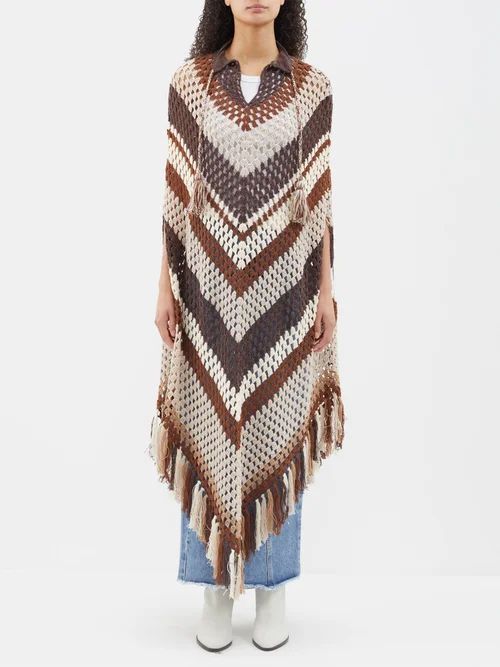 Guetta Long Crocheted-cotton Poncho - Womens - Brown