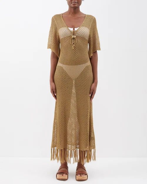 Inna V-neck Crochet-knit Dress - Womens - Gold