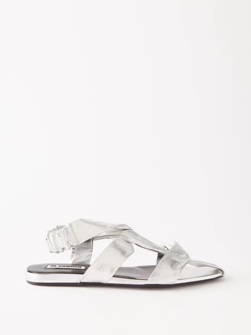 Knotted-strap Metallic-leather Flat Sandals - Womens - Silver