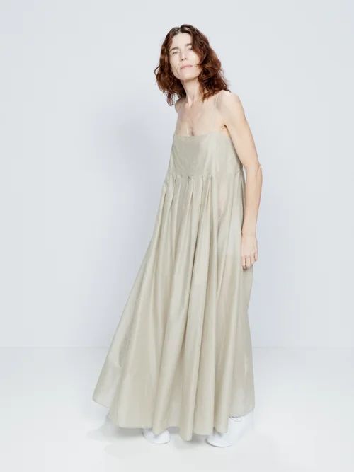 Organic Cotton Pleated Maxi Dress - Womens - Light Green