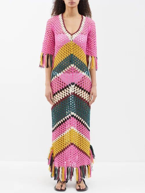 Oxia Open-back Cotton-crochet Dress - Womens - Pink Multi