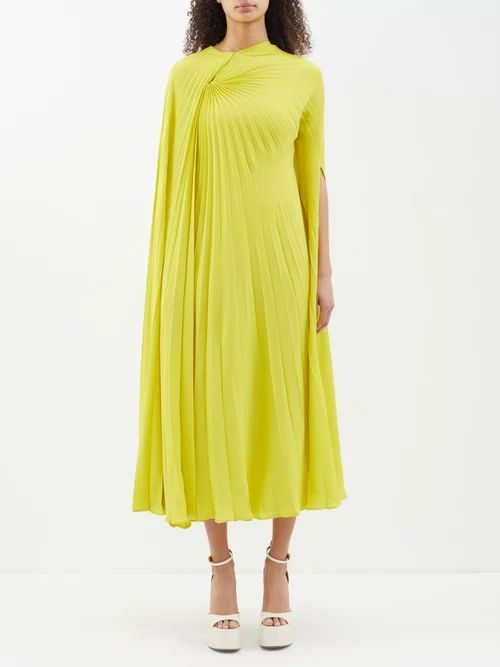 Pleated Silk-georgette Cape Dress - Womens - Yellow