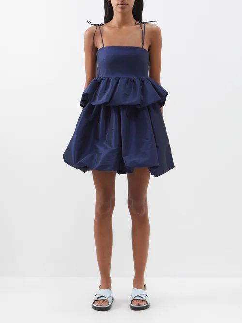 Serena Gathered-taffeta Mini Dress - Womens - Navy