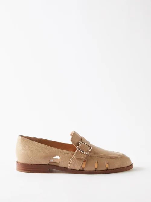 Symon Cutout Buckled Leather Loafers - Womens - Camel