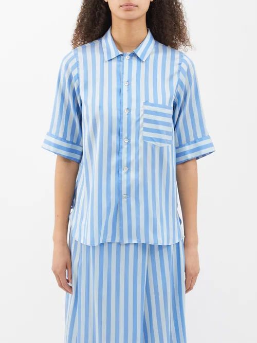 Zouk Striped Silk Shirt - Womens - Blue Stripe