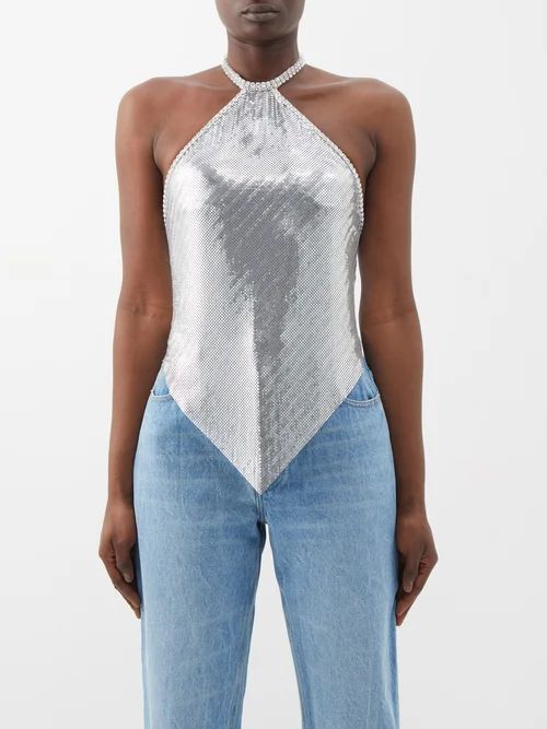 Backless Chainmail Halterneck Top - Womens - Silver