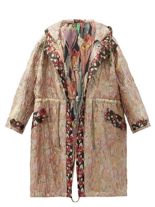 Vintage Hooded Drawstring Floral-brocade Parka - Womens - Multi