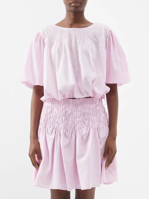 Azelea Cropped Pima Cotton Blouse - Womens - Light Pink