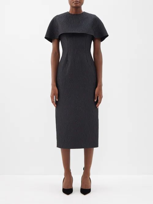 Blaine Cape-panel Rose-jacquard Dress - Womens - Black