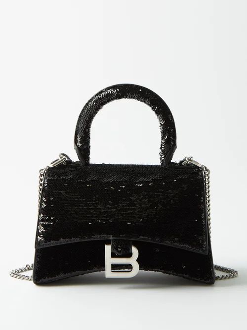 Hourglass Xs Sequinned Handbag - Womens - Black