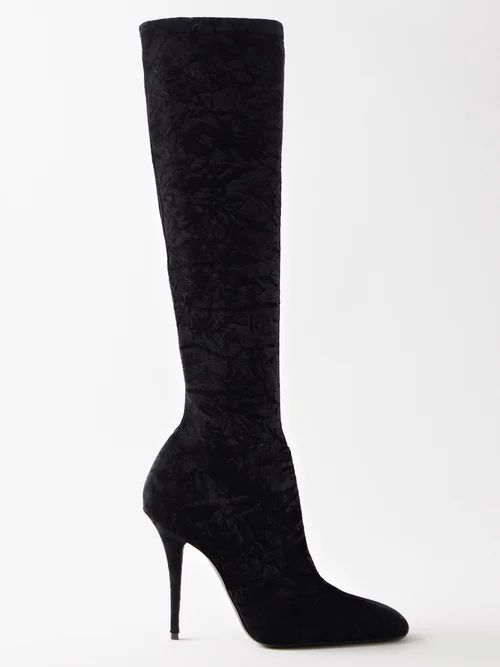 Talia 110 Crushed-velvet Knee-high Boots - Womens - Black