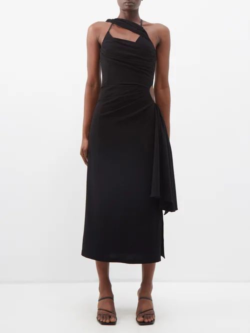 Abanada Side-cutout Draped Wool-blend Dress - Womens - Black