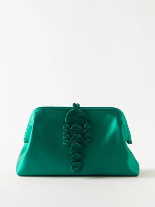 Alessia Satin Clutch Bag - Womens - Green