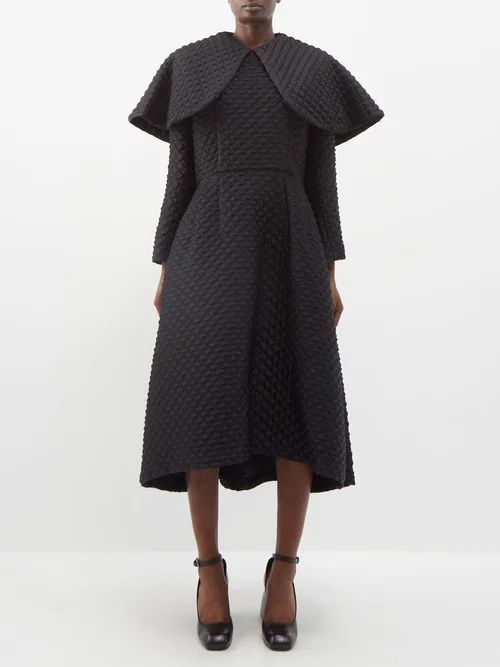 Cape-collar Quilted-satin Midi Dress - Womens - Black