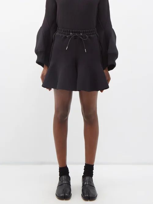 Flared-leg Pleated Knit-jersey Shorts - Womens - Black