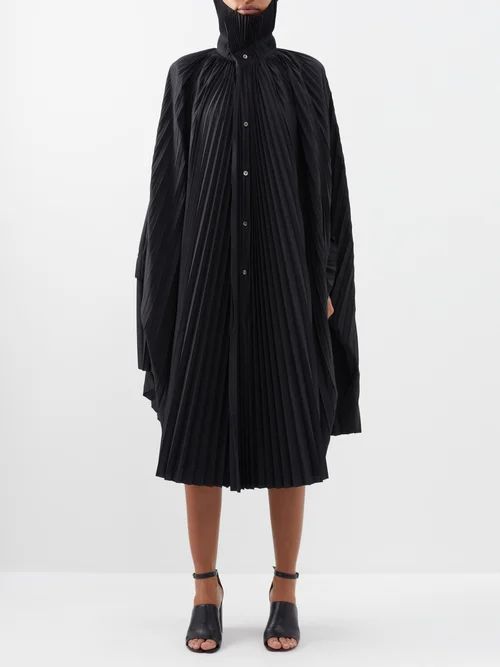 High-neck Pleated Jersey Dress - Womens - Black