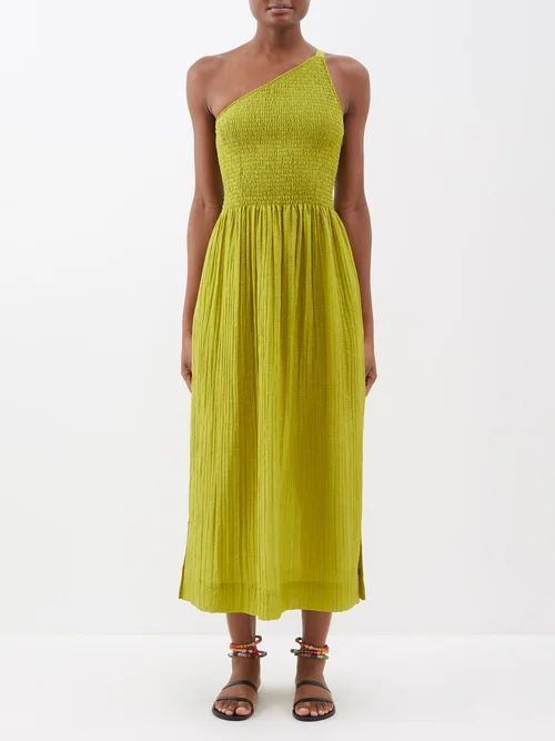 Isa Asymmetric-neck Midi Dress - Womens - Green