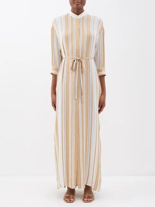 Maria Geometric-jacquard Silk-blend Shirt Dress - Womens - Ivory Multi