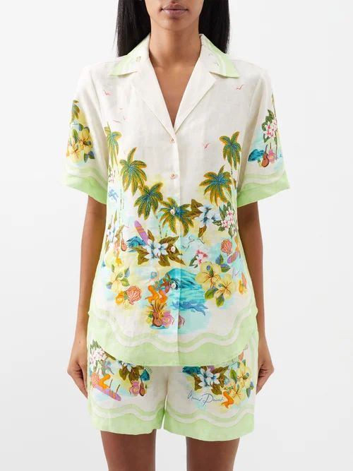 Mermaid Point Hawaiian-print Linen Shirt - Womens - Green Print