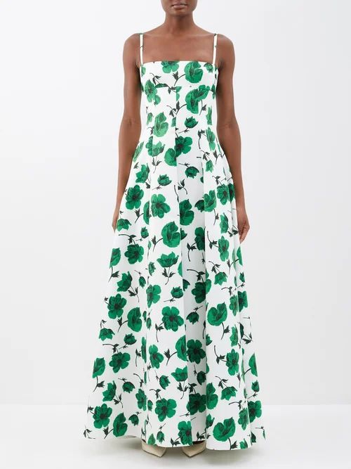 Oceana Floral-print Faille Gown - Womens - Green Print