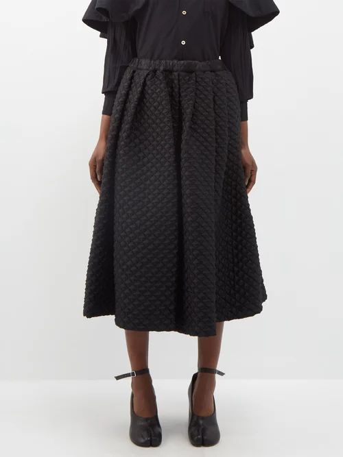 Quilted Satin Midi Skirt - Womens - Black