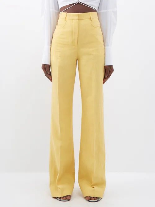 Sauge High-rise Linen-blend Trousers - Womens - Yellow