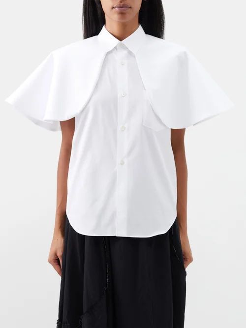 Shoulder-panel Cotton-poplin Blouse - Womens - White