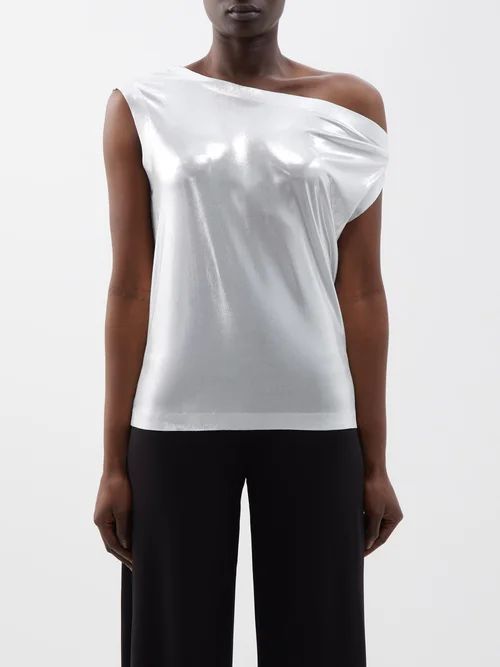 Asymmetric Lamé Top - Womens - Silver White