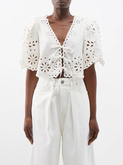 Tali Broderie-anglaise Cotton-blend Blouse - Womens - White