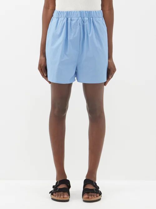 Lui Organic Cotton-poplin Boxer Shorts - Womens - Light Blue