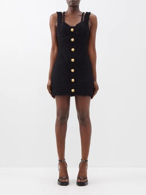Raw-edged Tweed Mini Dress - Womens - Black