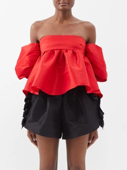 Ally Off-the-shoulder Taffeta Top - Womens - Red