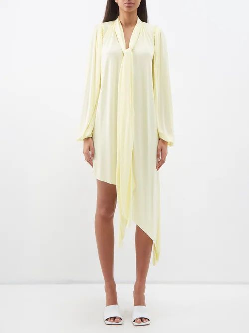 Asymmetric Draped Jersey Dress - Womens - Yellow