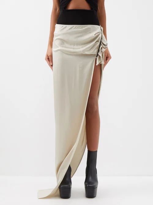 Asymmetric Ruched Silk-chiffon Maxi Skirt - Womens - Natural