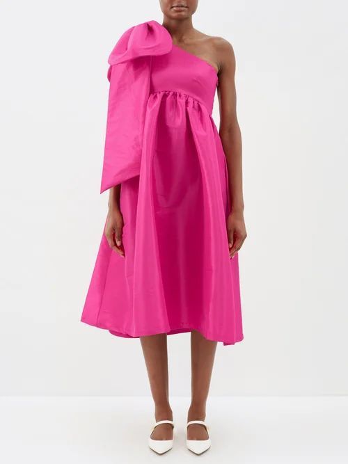 Claressa Bow Taffeta Midi Dress - Womens - Bright Pink