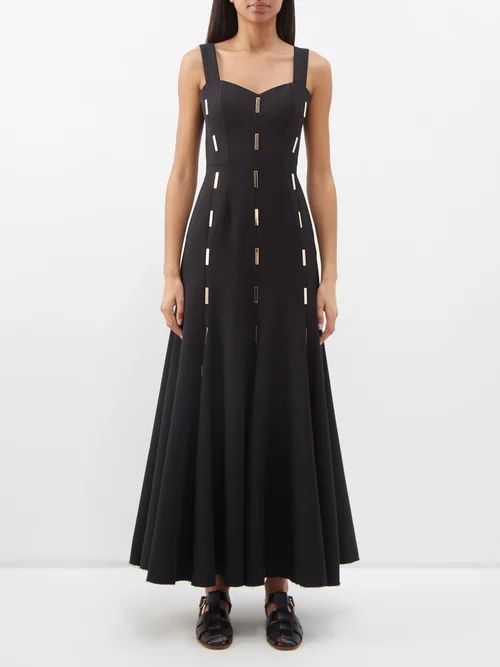 Gail Bar-embellished Wool Maxi Dress - Womens - Black