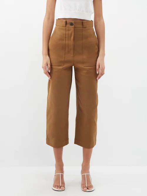 Hewey Cropped Cotton-blend Trousers - Womens - Mid Tan