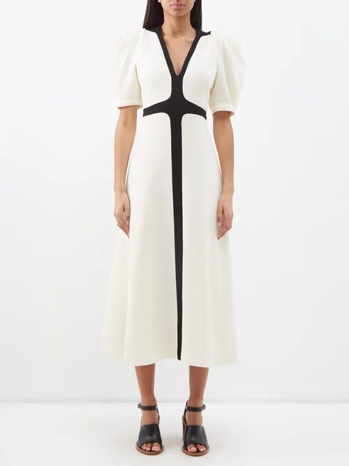 Luz Tie-waist Wool-crepe Midi Dress - Womens - Ivory