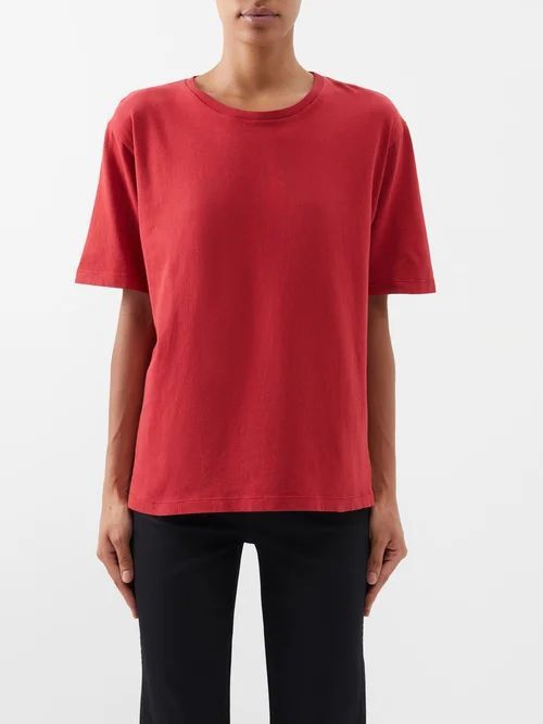 Mae Dropped-shoulder Cotton-jersey T-shirt - Womens - Red
