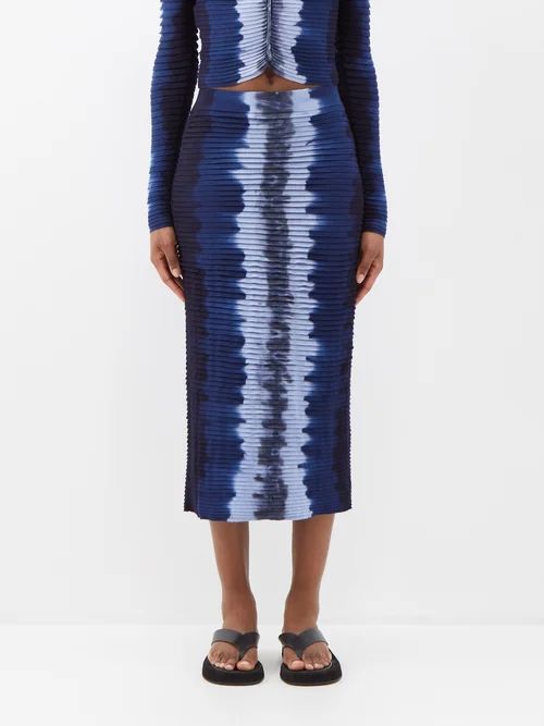 Mosiya Shibori-dyed Ribbed Skirt - Womens - Blue Multi