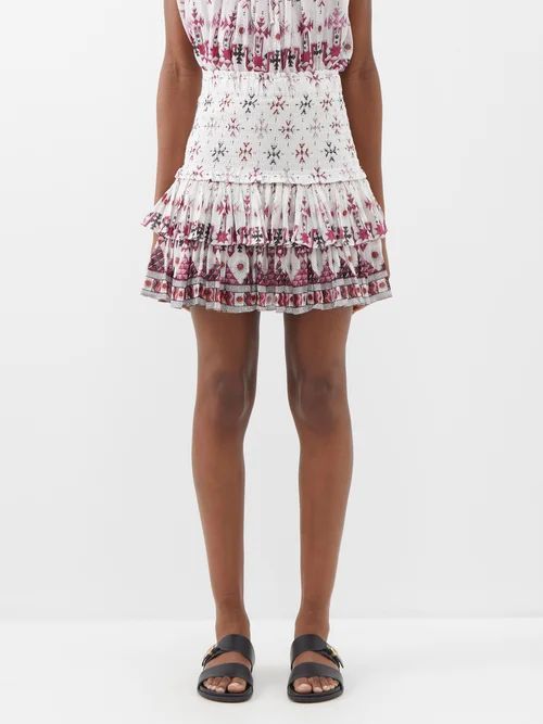 Naomi Tiered Cotton-blend Mini Skirt - Womens - Pink White