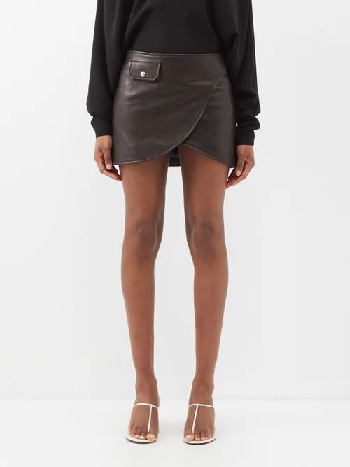 Otis Textured-leather Wrap Mini Skirt - Womens - Black