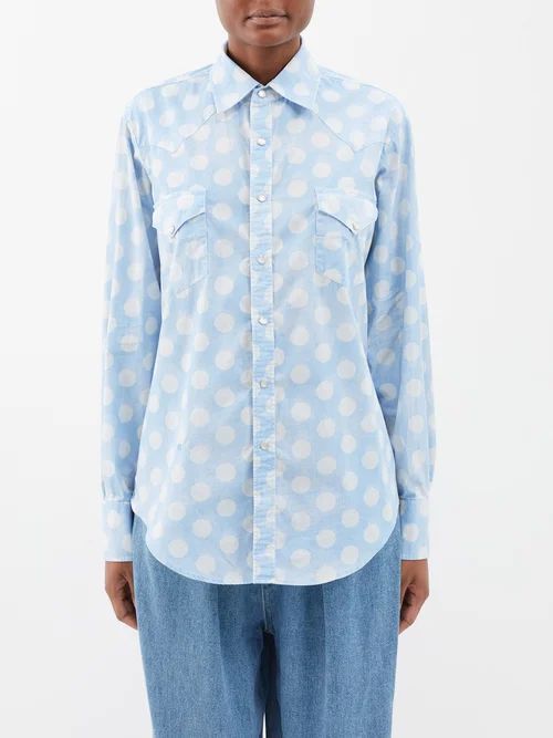 Polka-dot Cotton-poplin Shirt - Womens - Blue Print
