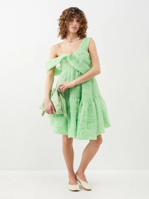 Soon One-shoulder Silk-blend Matelassé Dress - Womens - Green