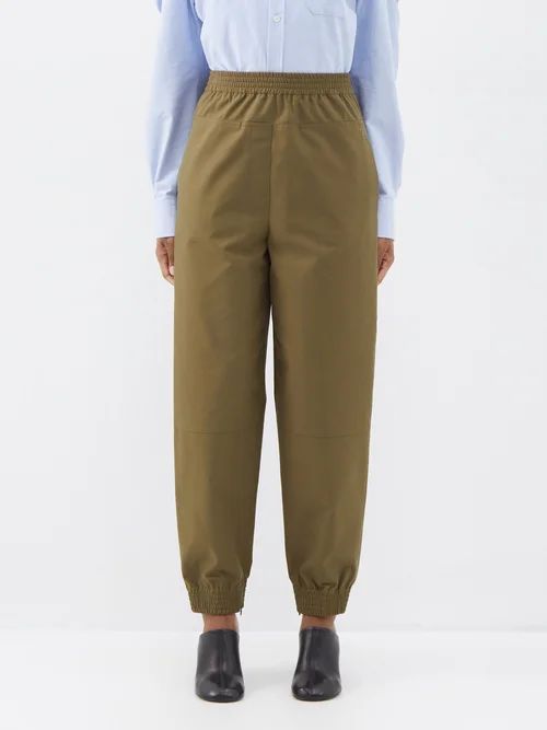 Straight-leg Cotton-blend Gabardine Trousers - Womens - Khaki