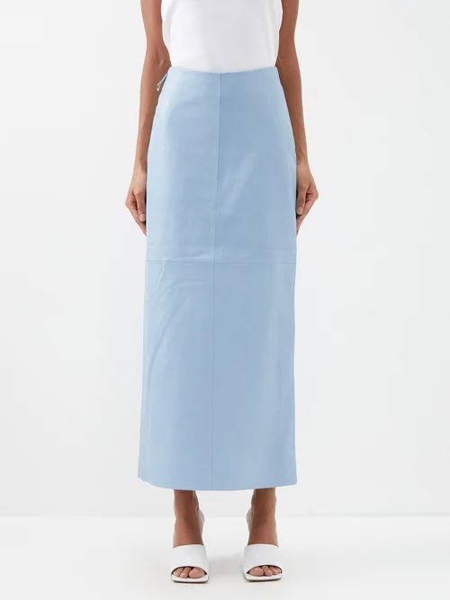 Wenja Leather Maxi Skirt - Womens - Light Blue
