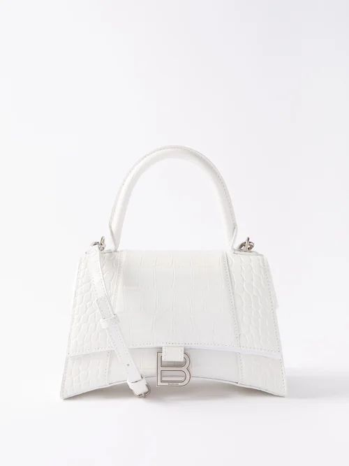Hourglass S Crocodile-effect Leather Bag - Womens - White