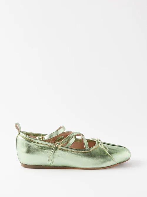 Metallic-leather Ballet Flats - Womens - Mint