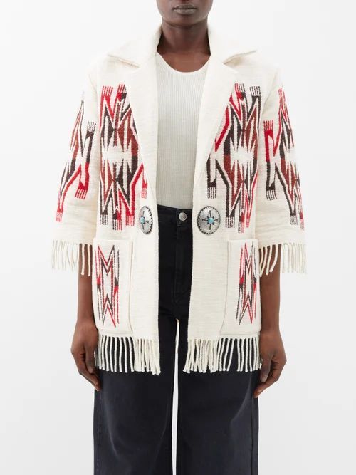 Freya Tassel-trim Wool-blend Jacket - Womens - White Multi
